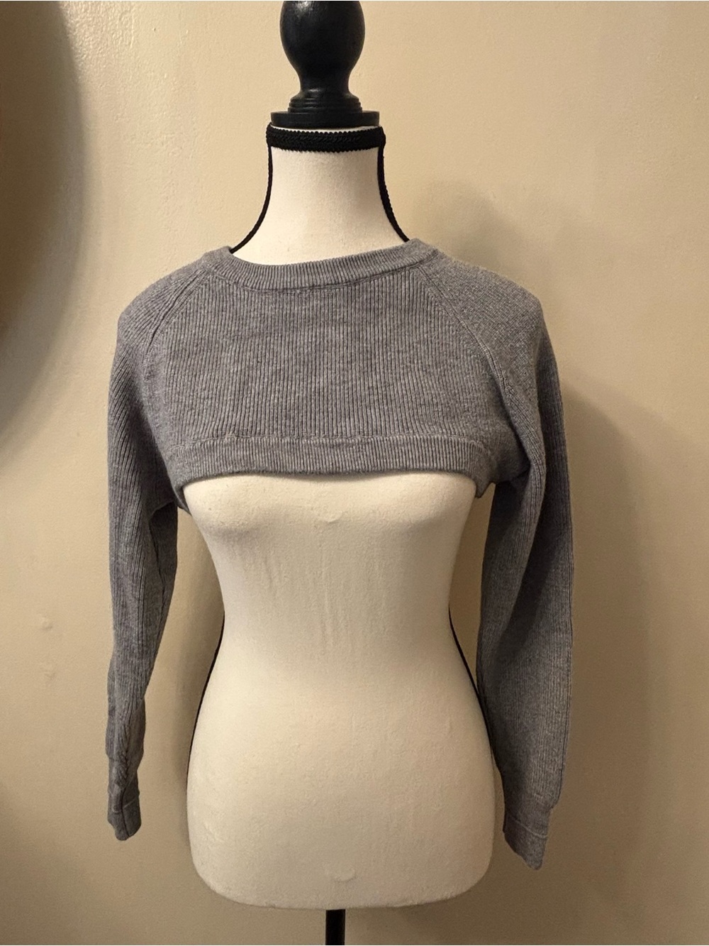 Gray Cropped Rib-Knit Women's Sweater